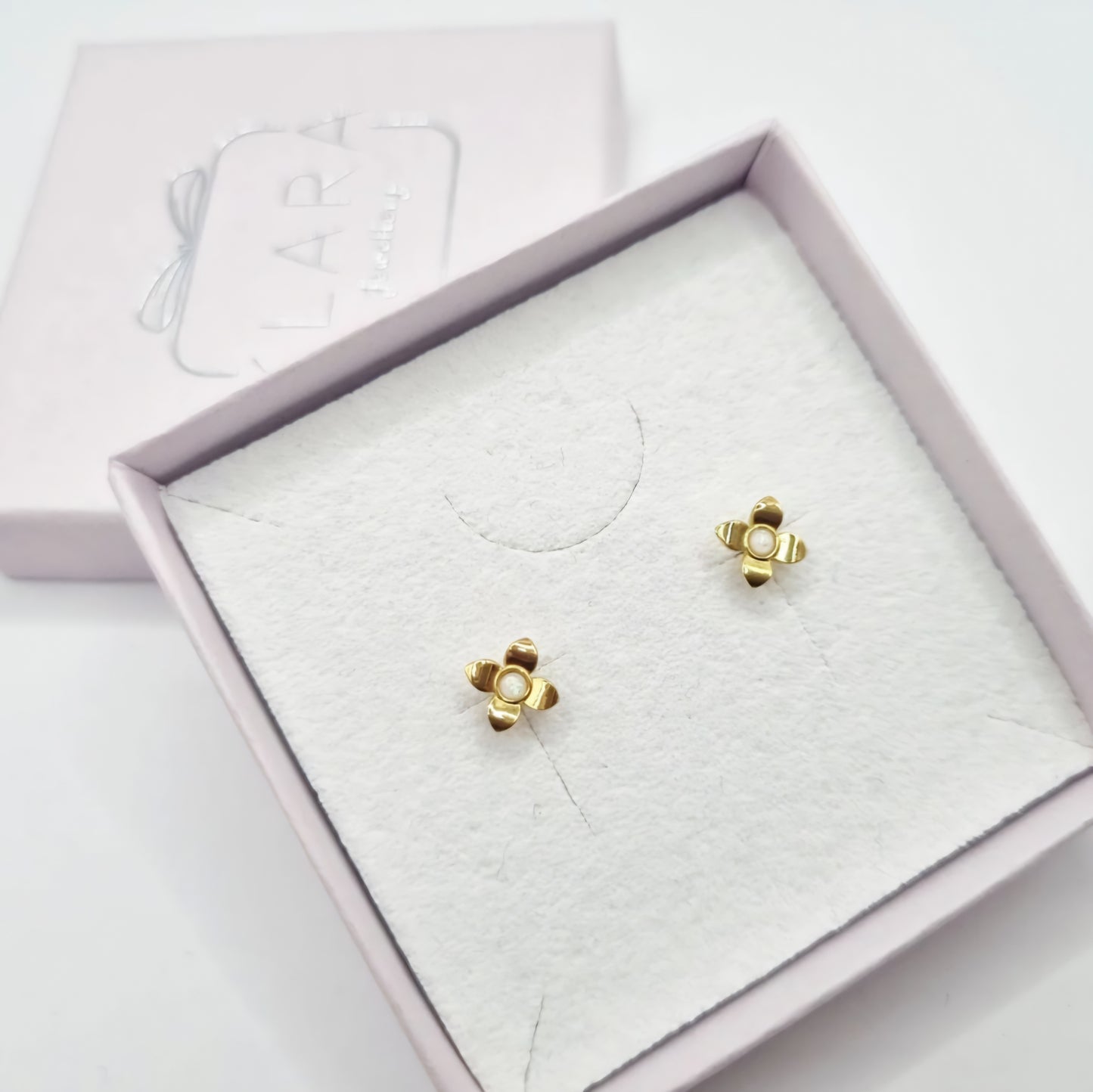 Gold Flower Opal Stud Earrings