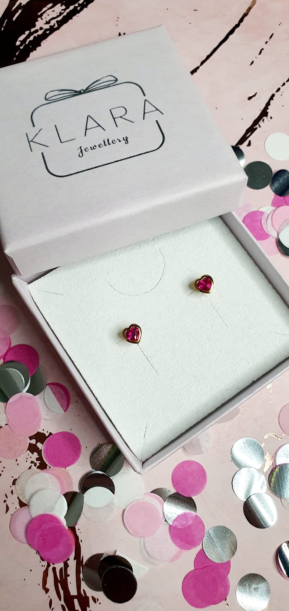 Gold Ruby July Birthstone Mini Heart Stud Earrings