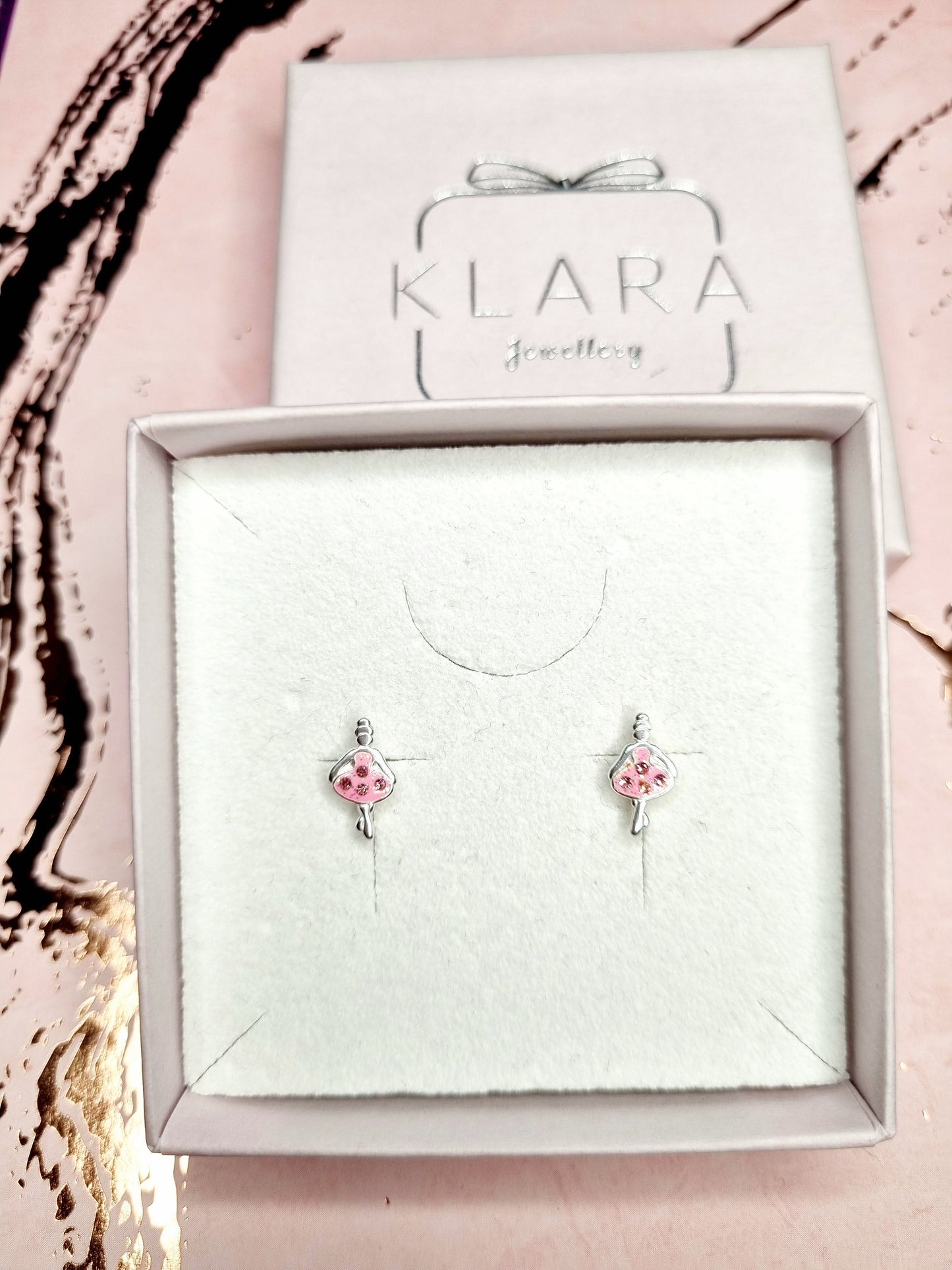 Pink Ballerina Silver Ear Studs