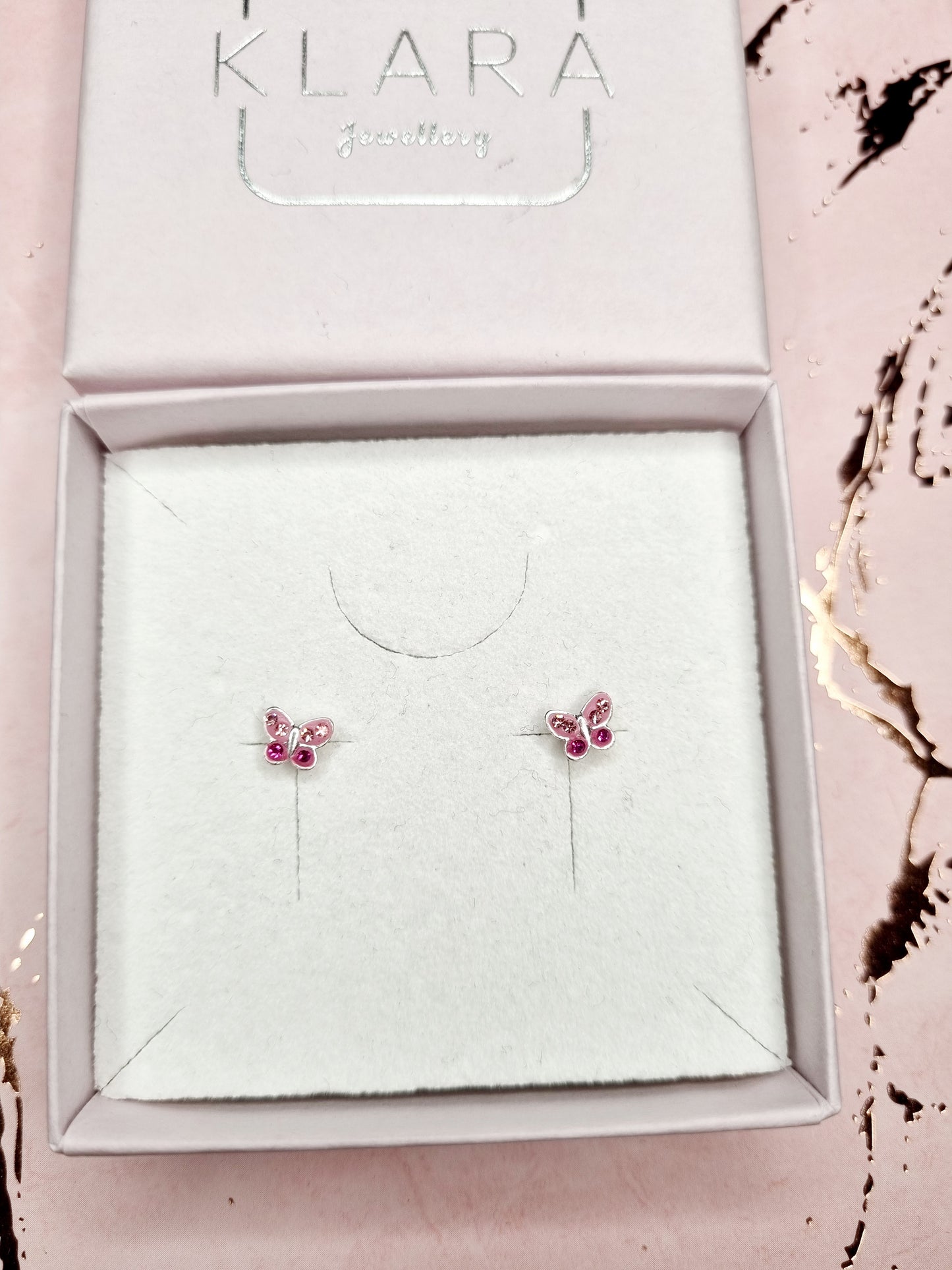 Children's Silver Pink Butterfly Stud Earrings