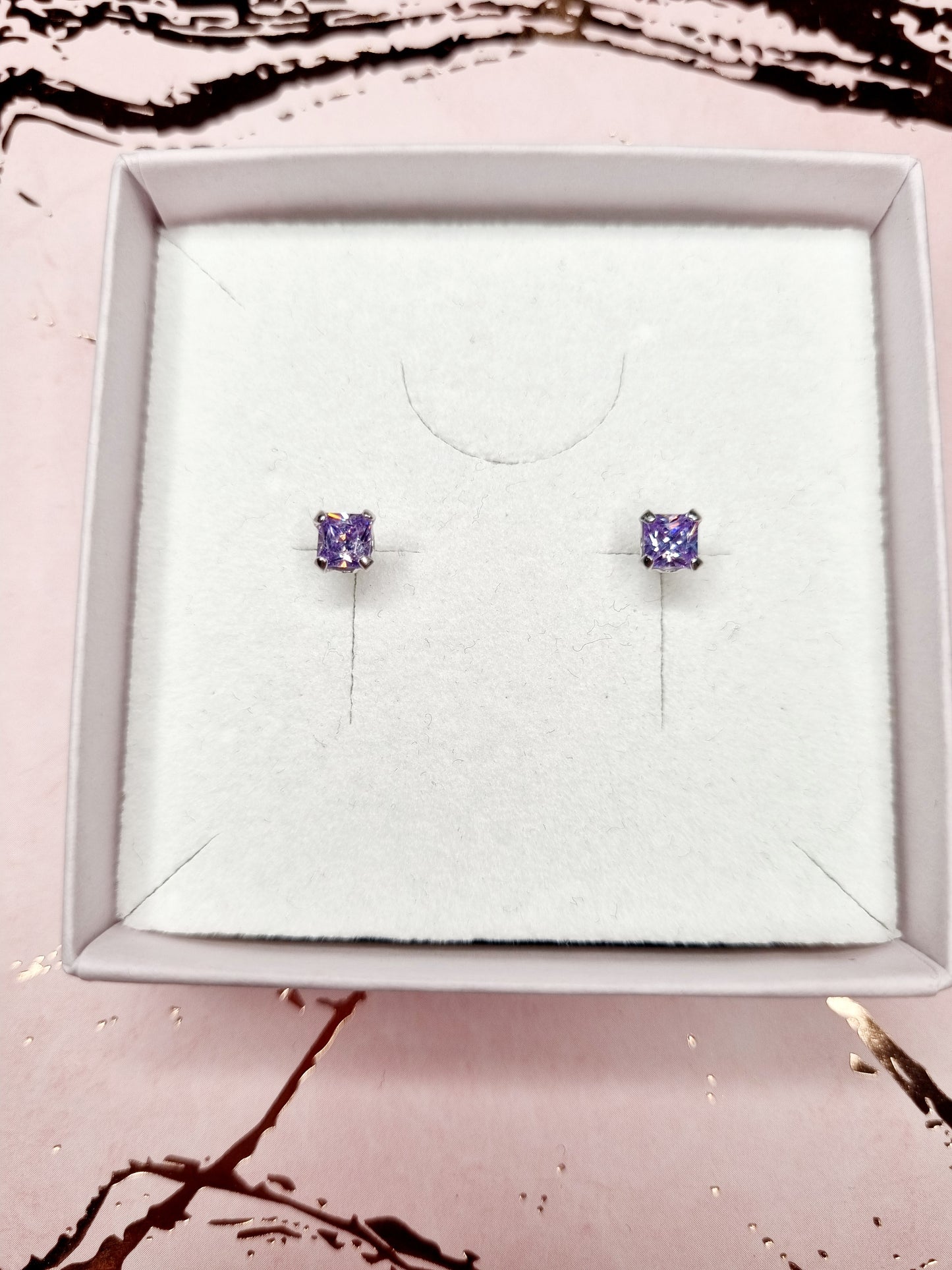 Amethyst Mini Square Purple CZ Stud Earrings