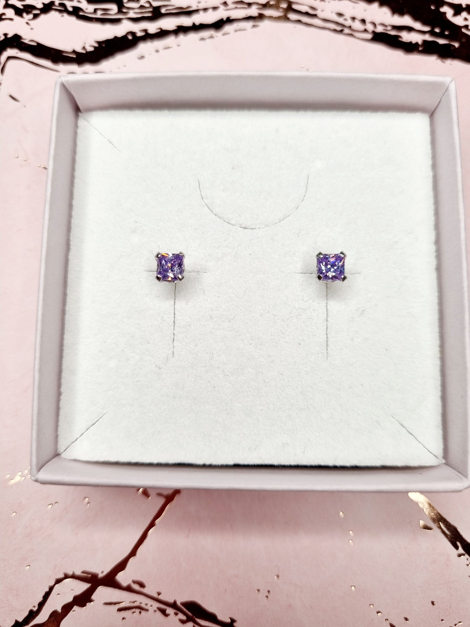 Amethyst Mini Square Purple CZ Stud Earrings