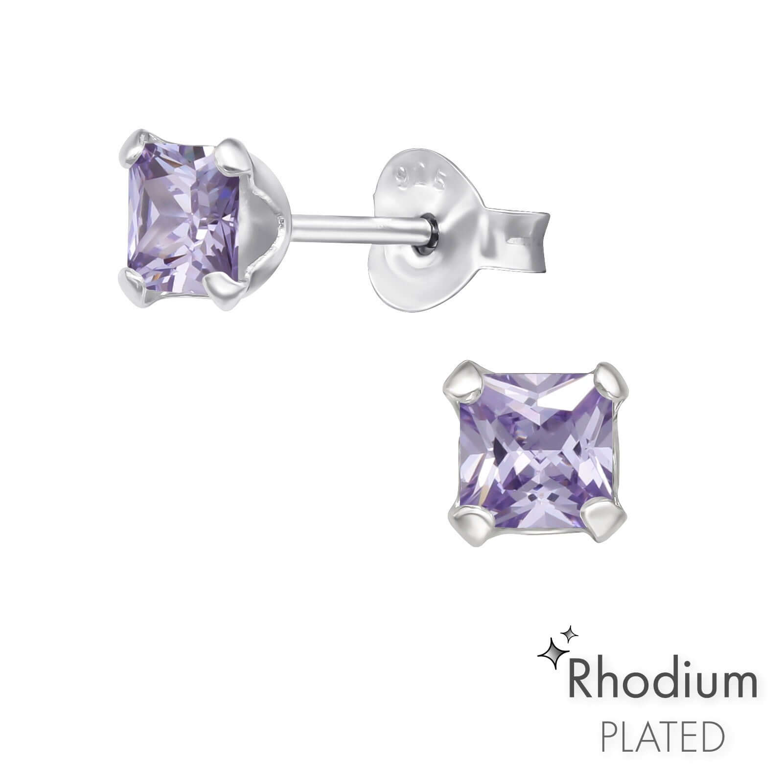 Sterling silver amethyst square studs February Birthstone for girls
