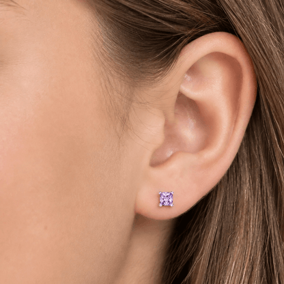 Light Amethyst Purple CZ Square Stud Earrings, Sterling Silver