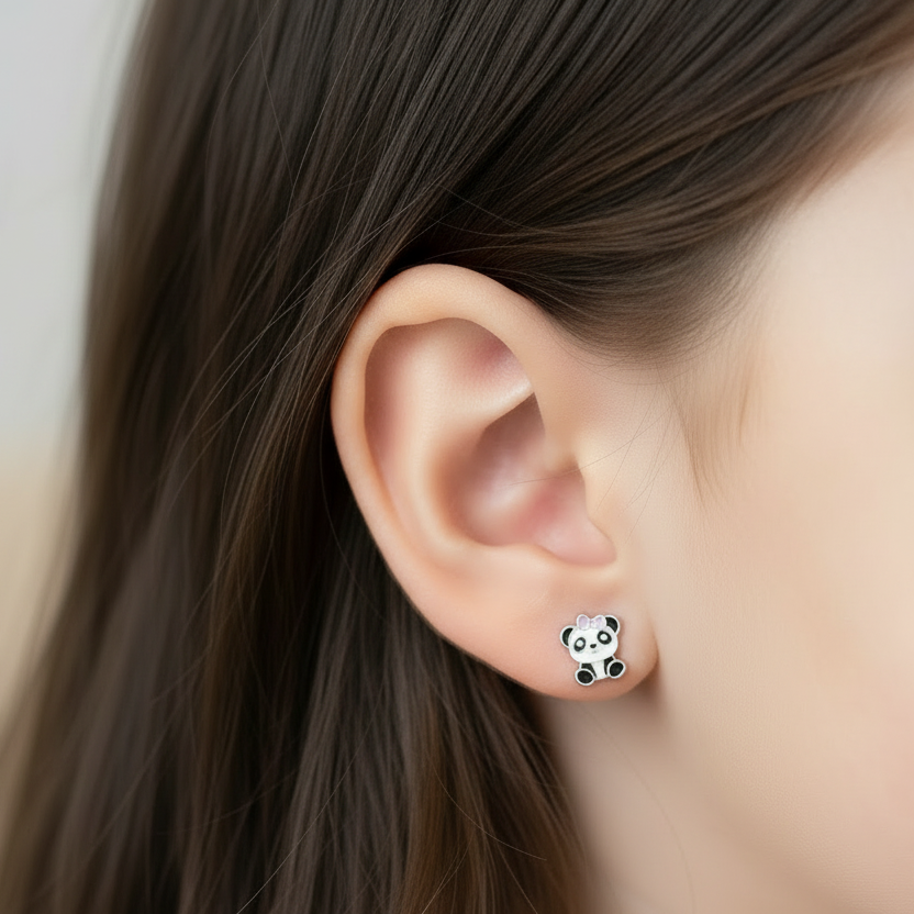 Sterling Silver panda ear studs