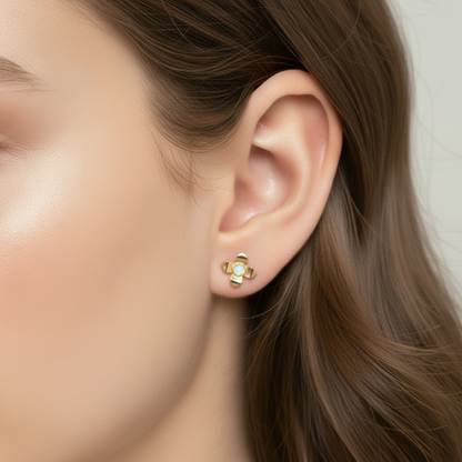 Gold Opal Flower Studs