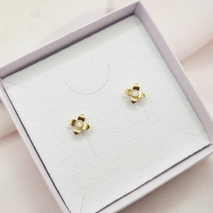 Gold Opal Flower Studs