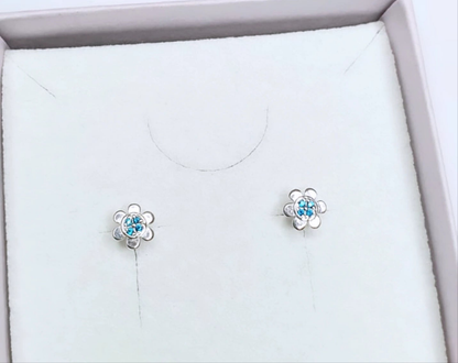 Sapphire Silver Flower Studs