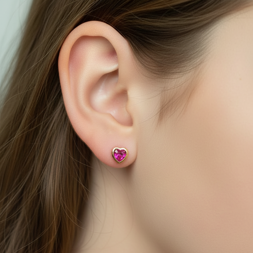 Ruby Heart Studs