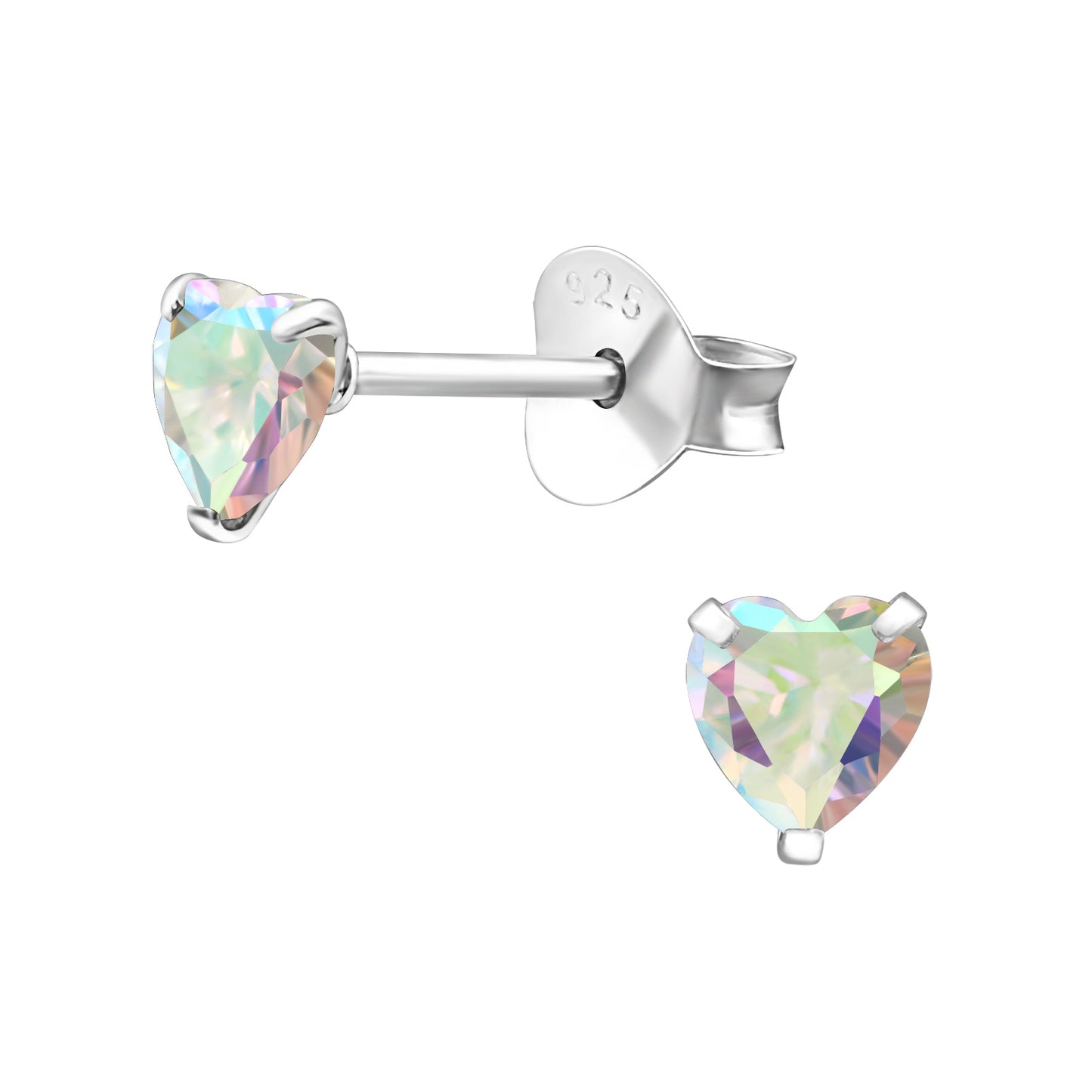 Iridescent Heart Crystal Mini Silver Stud Earrings