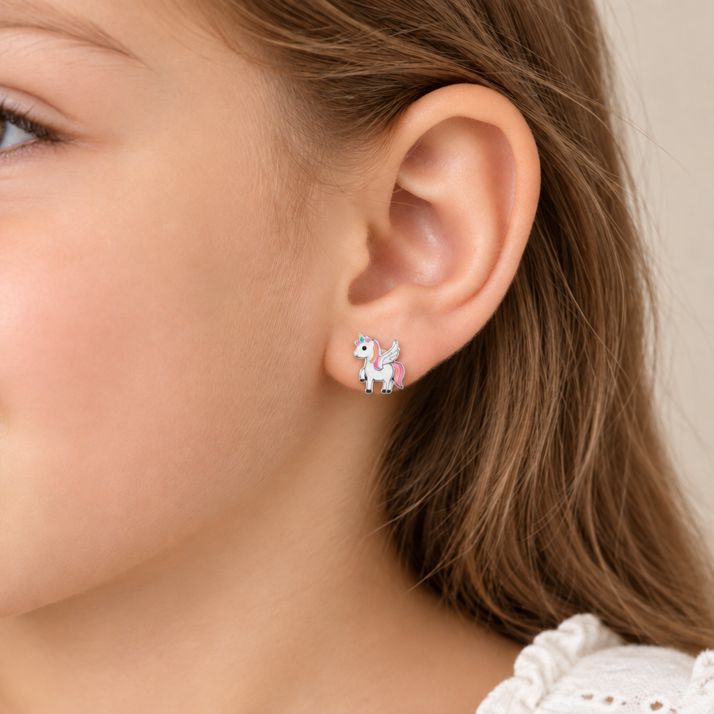 Children’s Enamel Unicorn Stud Earrings – Sterling Silver