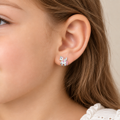 Children’s Enamel Unicorn Stud Earrings – Sterling Silver