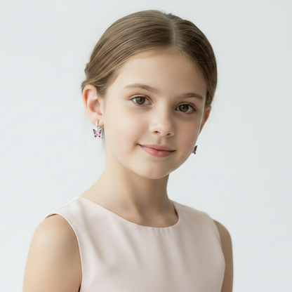 Pink Flutter Butterfly Hoop Earrings