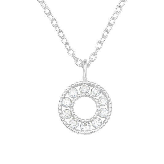 Childtens Teens Circle necklace with cubic zirconia crystals 925 Sterling Silver 
