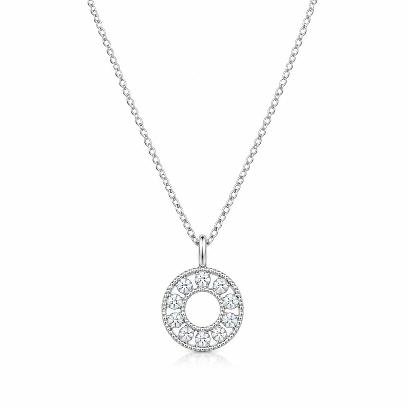 Eternal Halo Round CZ Pendant Necklace, Sterling Silver