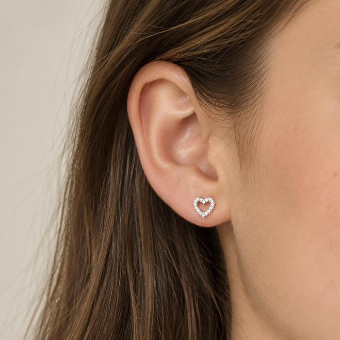 Heart Shaped CZ Crystal Stud Earrings – Sterling Silver