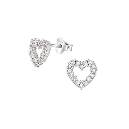 Heart Shaped CZ Crystal Stud Earrings – Sterling Silver