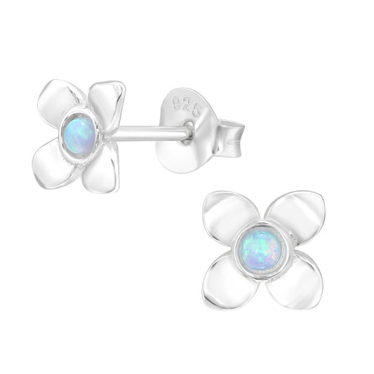 Azure opal flower-shaped sterling silver studs