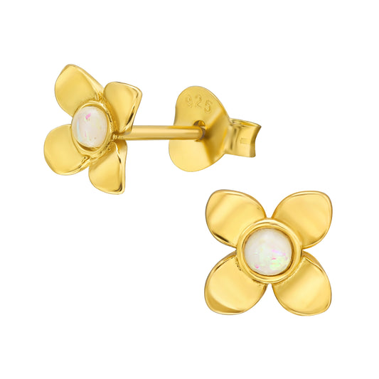 Flower opal gold plated stud earrings