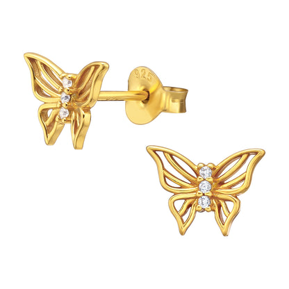 Sterling silver gold plated butterfly studs for children and teen girls