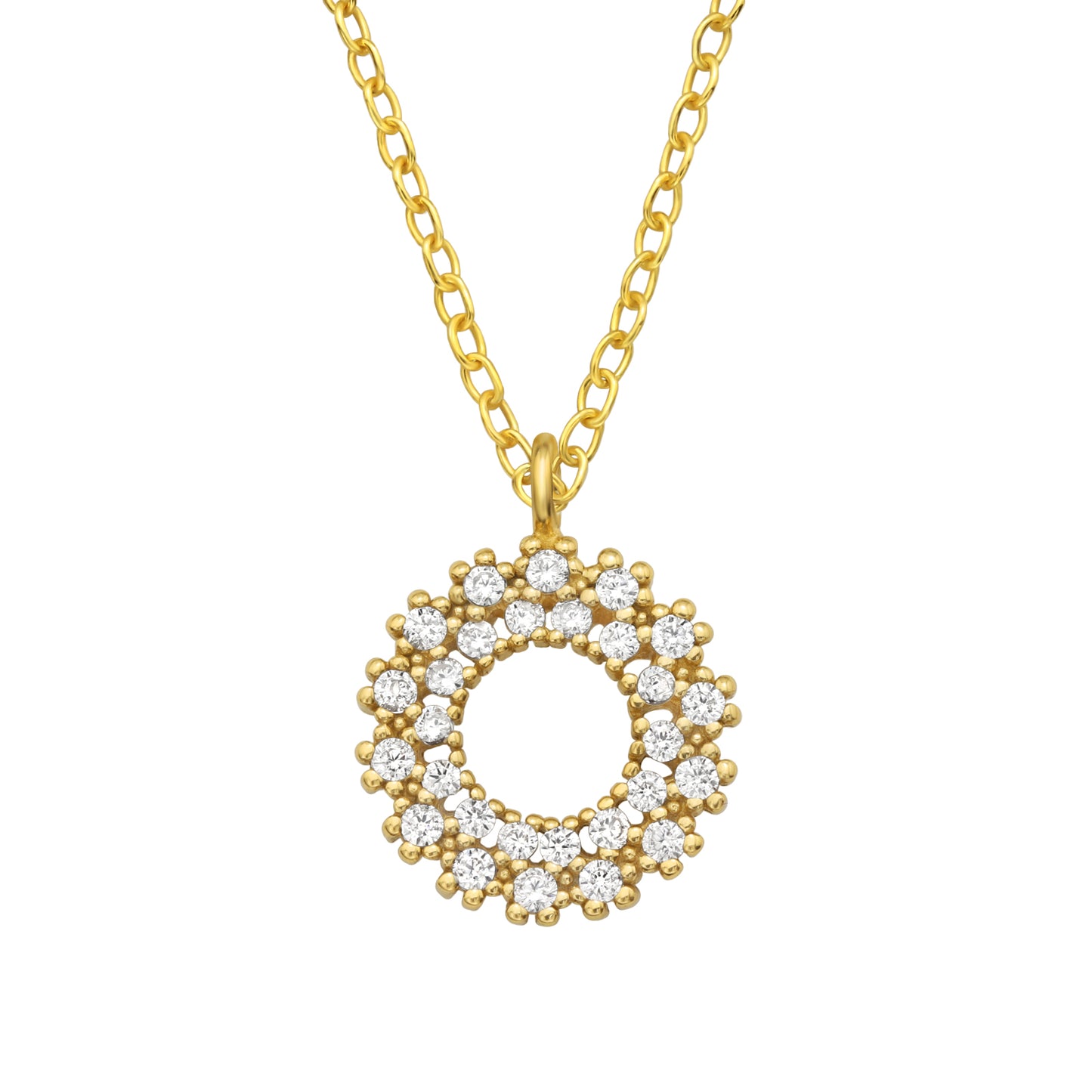 Circle cubic zirconia sterling silver gold plated necklace for girls