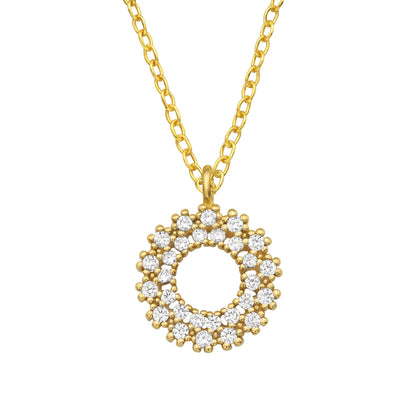 Circle cubic zirconia sterling silver gold plated necklace for girls