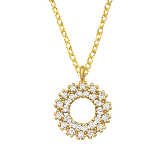 Circle cubic zirconia sterling silver gold plated necklace for girls