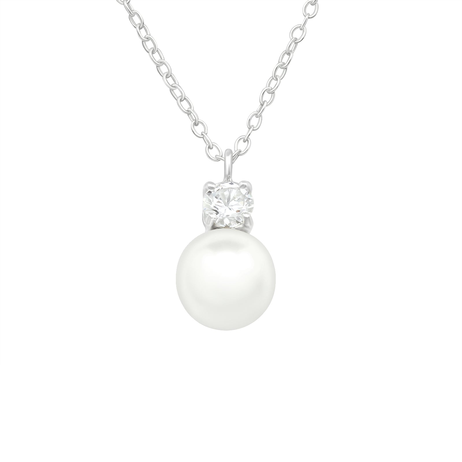 Pearl cz girls necklace sterling silver