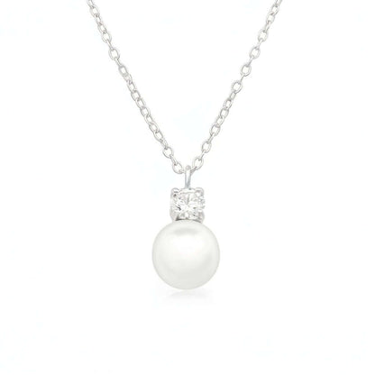 Pearl cz girls necklace sterling silver