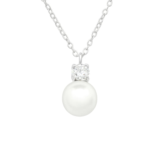Pearl cz girls necklace sterling silver