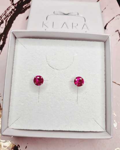 Ruby Round Ear Studs July Birthstone