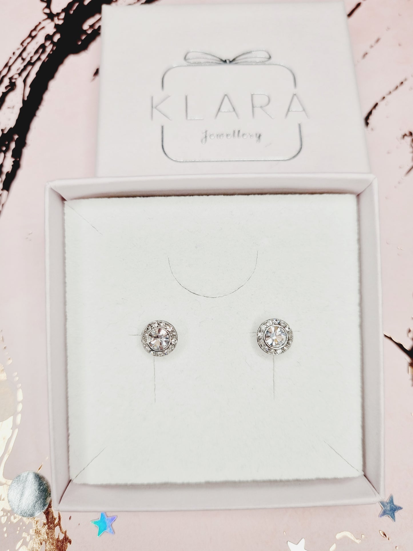 Silver Round CZ Halo Stud Earrings