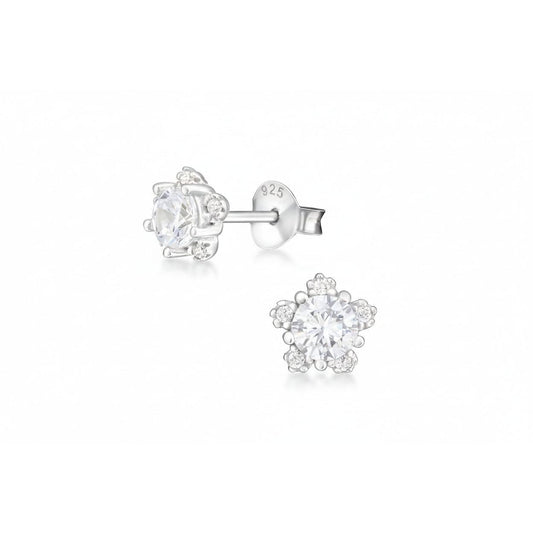 Floral cubic zirconia sterling silver studs sterling silver