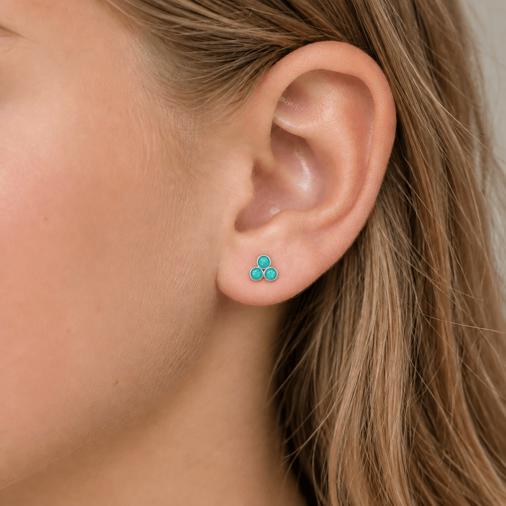 Turquoise Opal Trio Stud Earrings, Sterling Silver