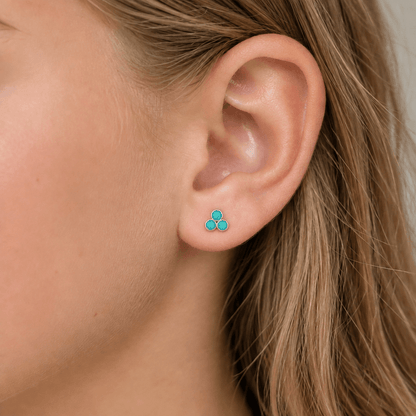Turquoise Opal Trio Stud Earrings, Sterling Silver