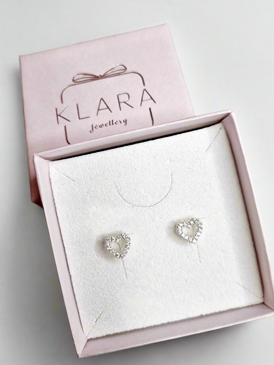 Silver Cubic Zirconia Heart Stud Earrings