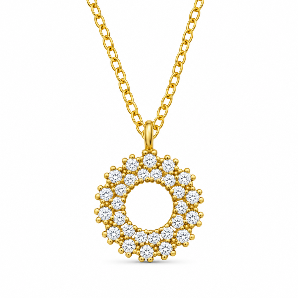 Pave Circle CZ Necklace, Silver, Gold