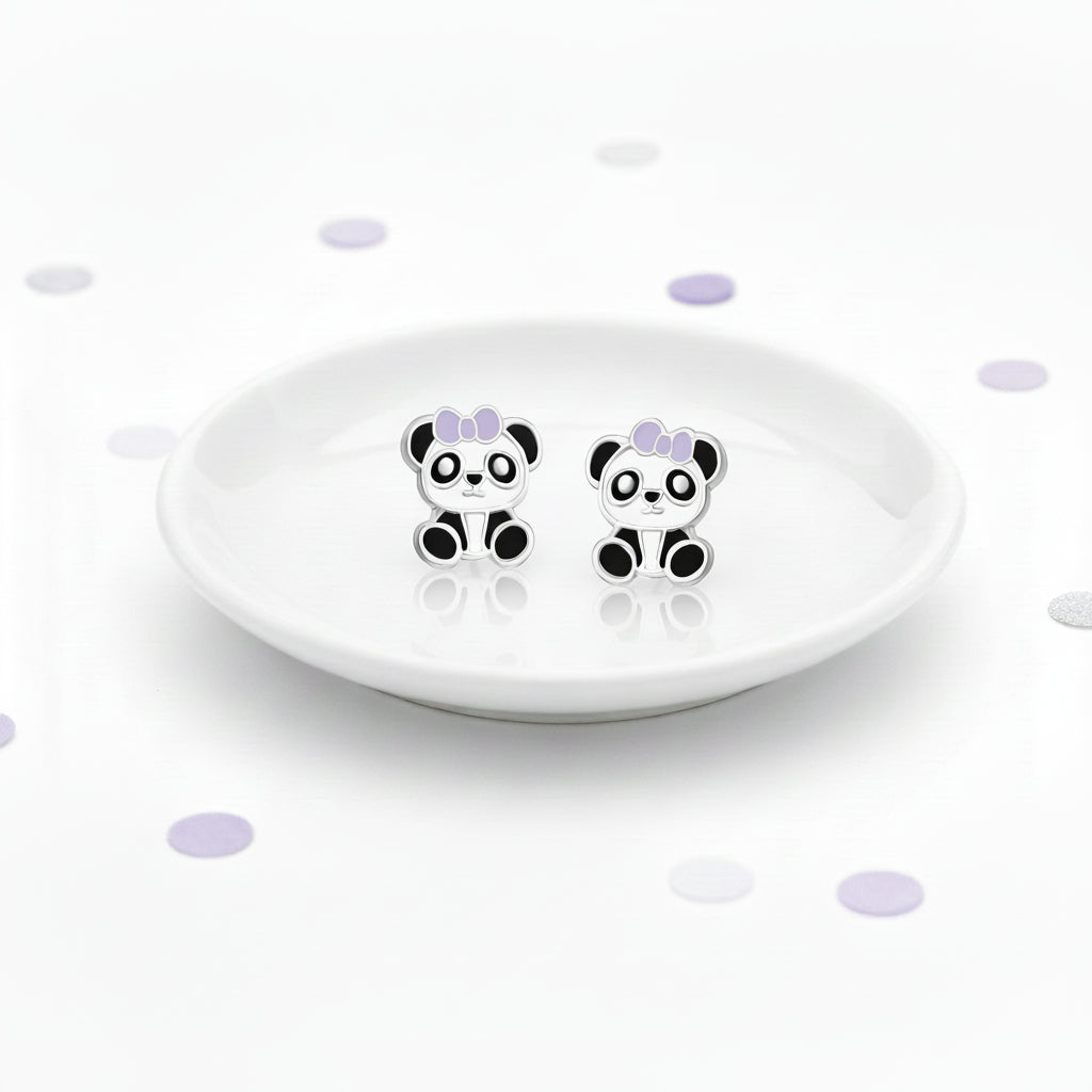 panda children's ear studs sterling silver 