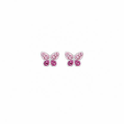 Children's Pink CZ Crystal Butterfly Stud Earrings, Silver