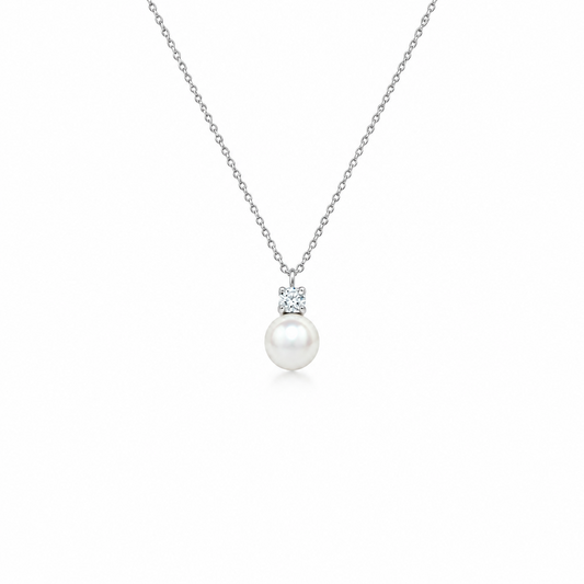 Pearl CZ Pendant Necklace, Sterling Silver