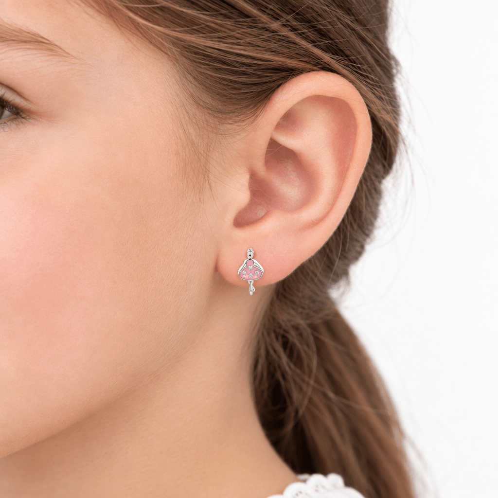 Children's Pink Ballerina Studs, Silver