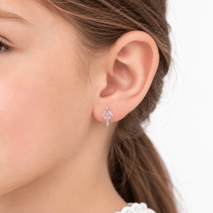 Children's Pink Ballerina Studs, Silver