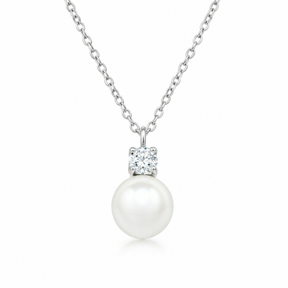 Pearl CZ Pendant Necklace, Sterling Silver