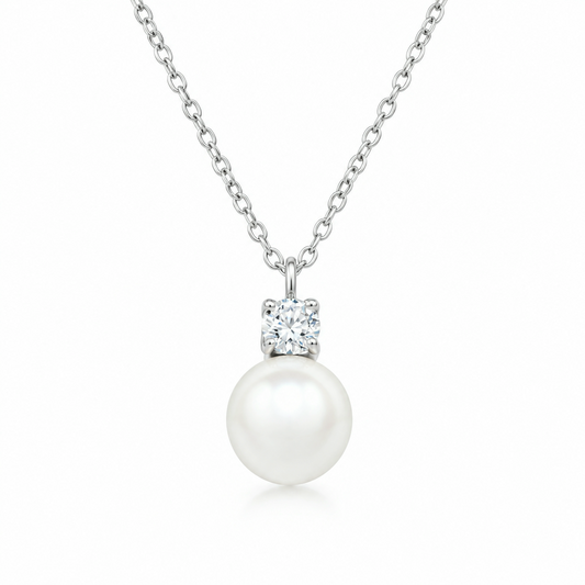 Pearl CZ Pendant Necklace, Sterling Silver