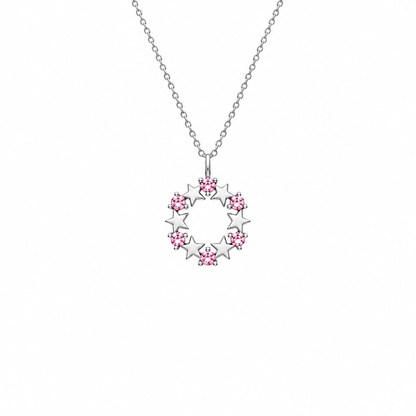Girls Pink CZ Star Necklace, Sterling Silver