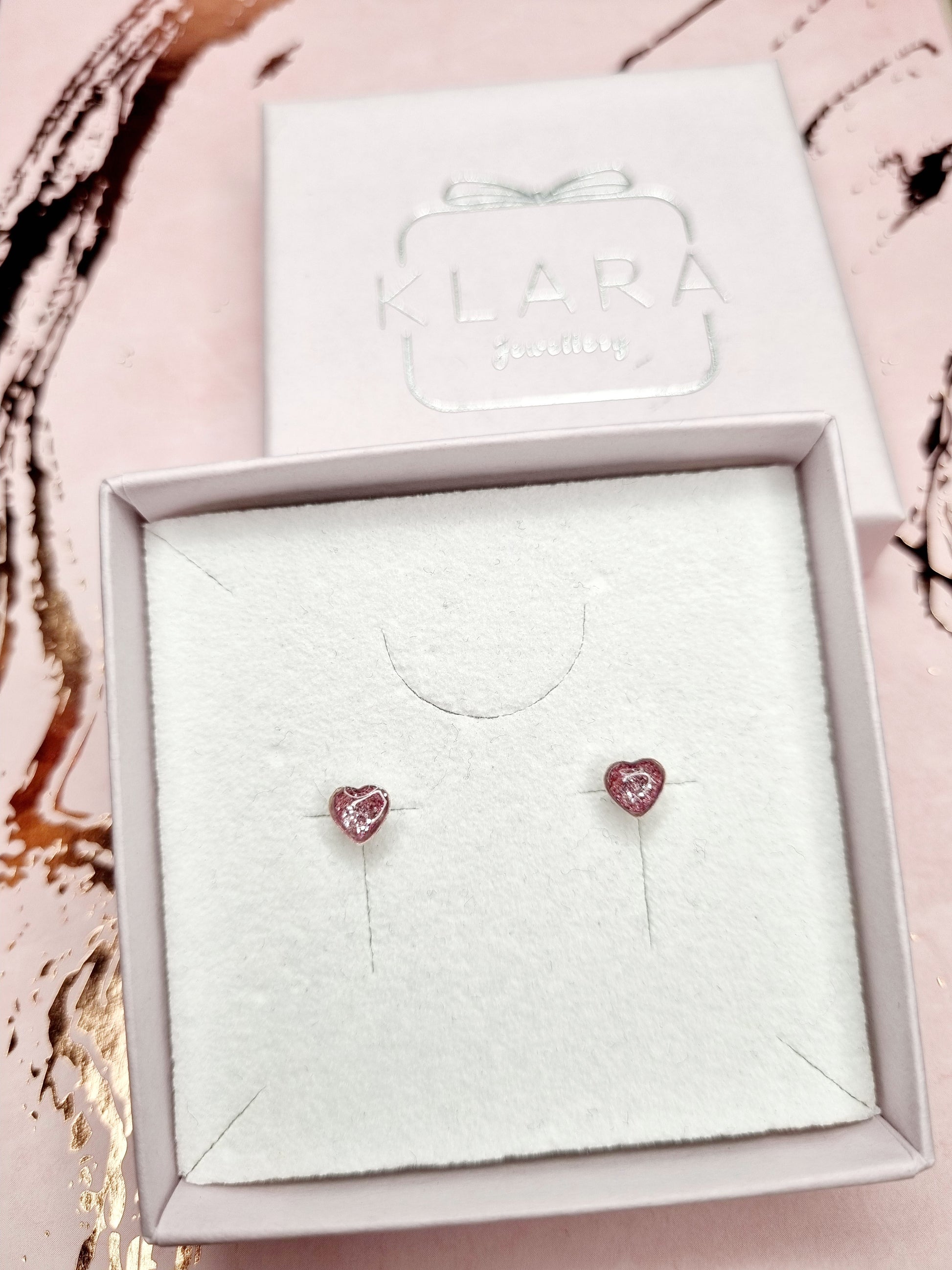 Childrens Pink Glitter Mini Heart Studs