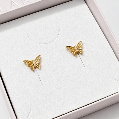 Butterfly CZ Stud Earrings, Sterling Silver, Gold