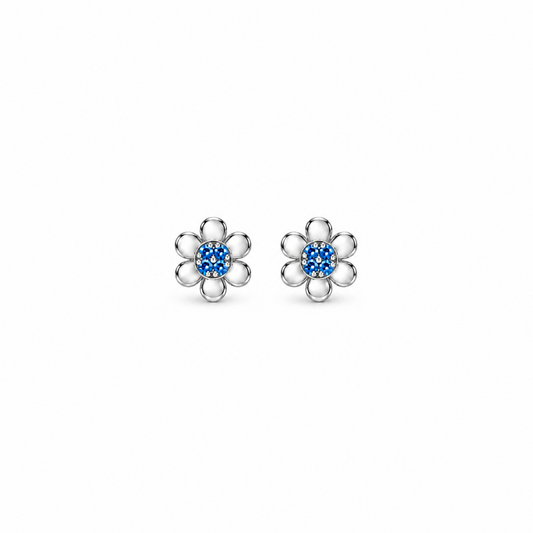 Sapphire Blue CZ Flower Stud Earrings – Sterling Silver