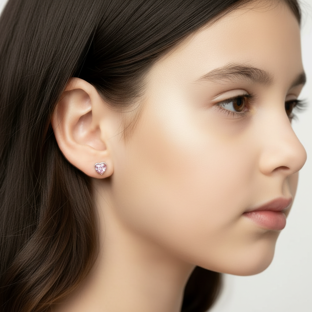 Pink Glitter Love Stud Earrings