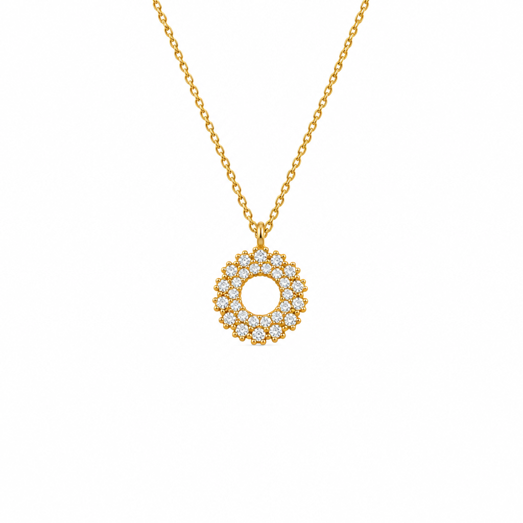 Pave Circle CZ Necklace, Silver, Gold